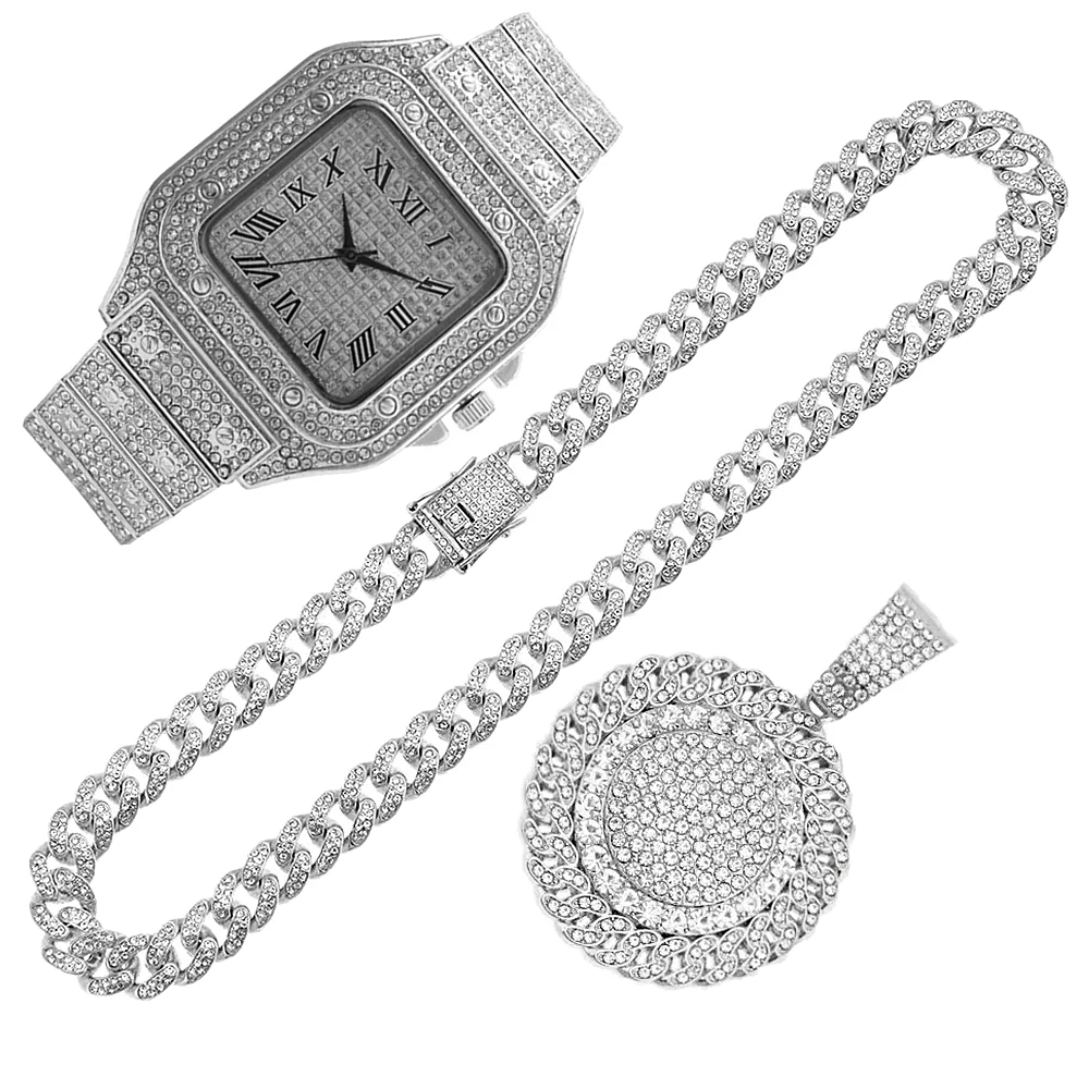 2pcs Iced Out Watches Necklace - Luxury Watch Miami review and price