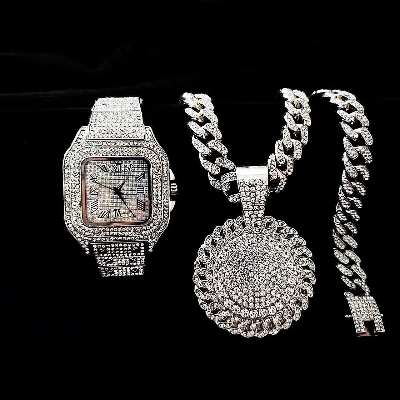 2pcs Iced Out Watches Necklace - Luxury Watch Miami review and price