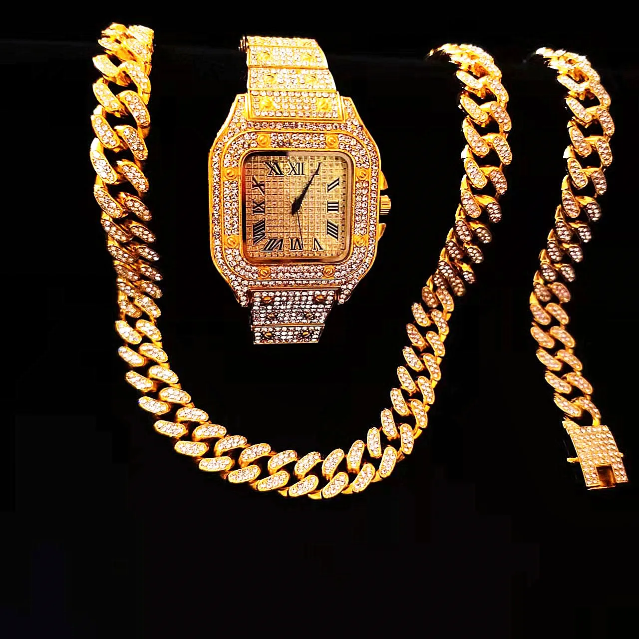 2pcs Iced Out Watches Necklace - Luxury Watch Miami review and price