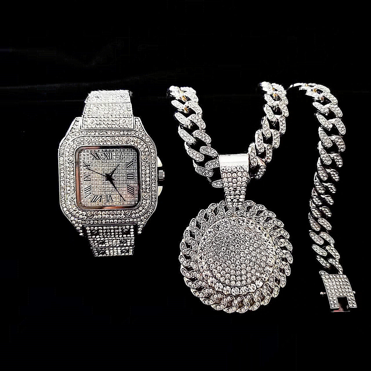 2pcs Iced Out Watch Necklace P - Luxury Watch Miami review and price