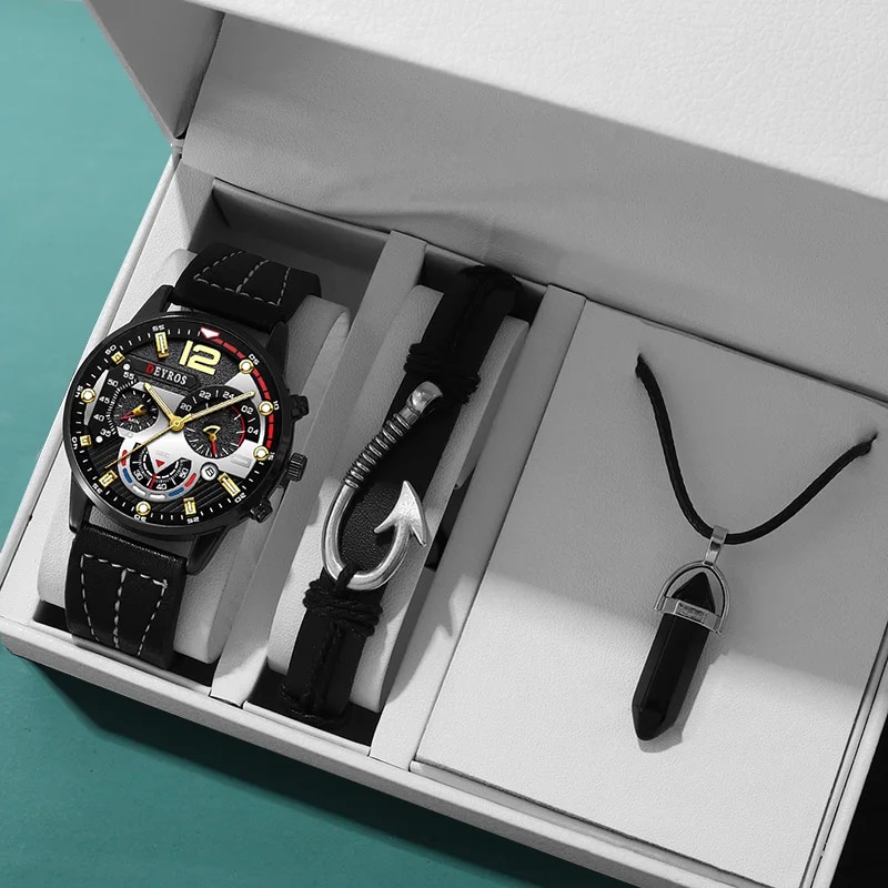 3PCS Set Fashion Mens Watches  - Luxury Watch All Black review and price