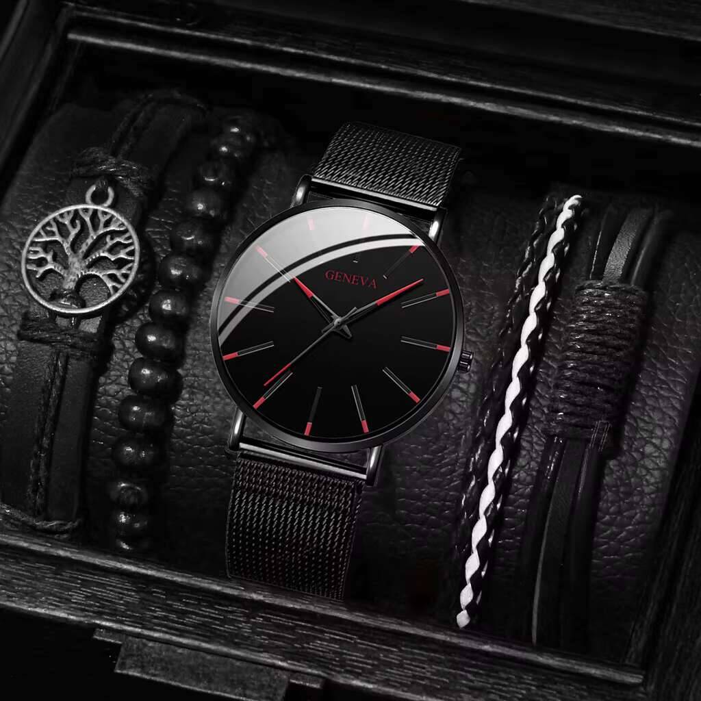 5PCS/Set Luxury Men Business W - Luxury Watch All Black review and price